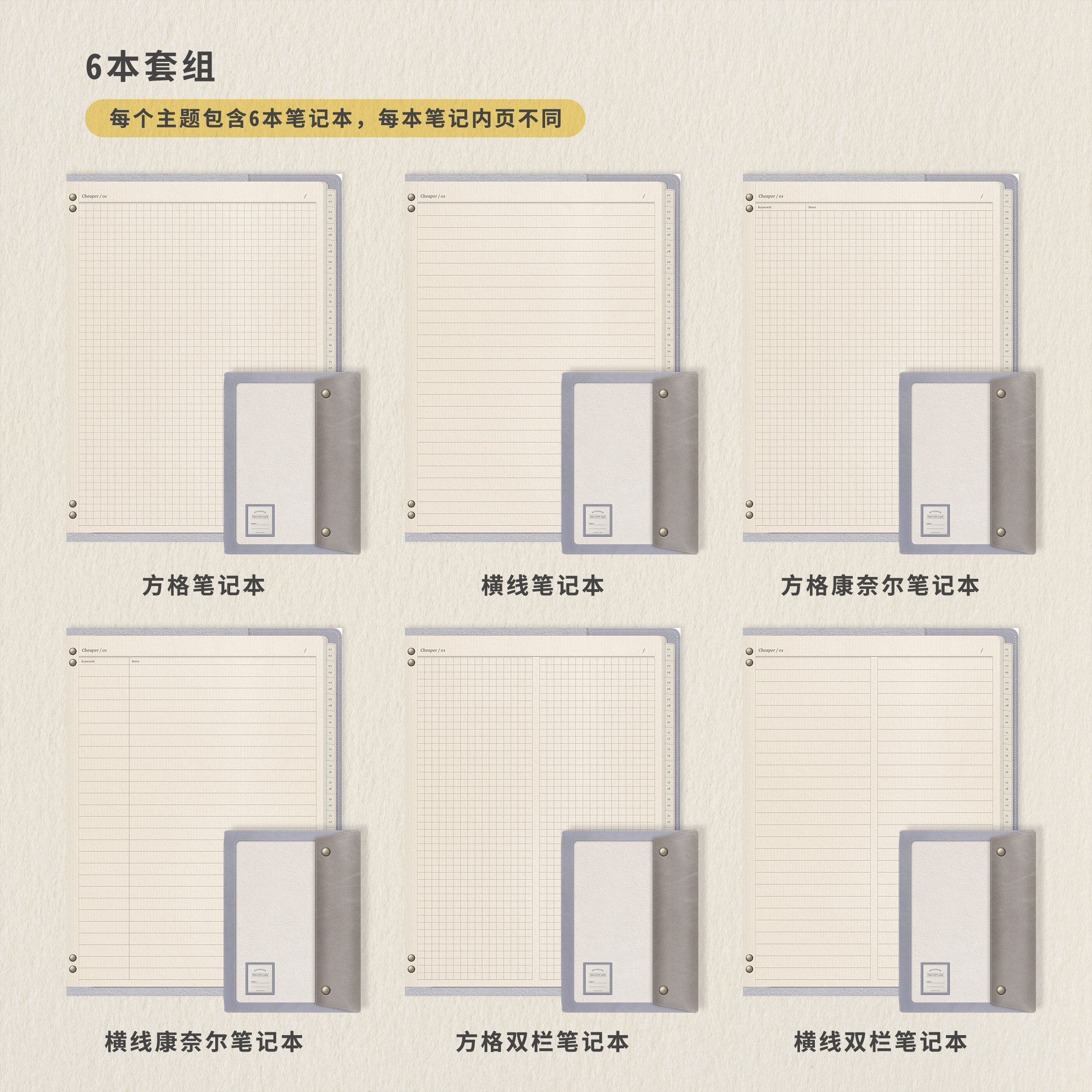 简约仿真皮质笔记本模板护眼纸纹6本套组ipad电子手帐goodnotes-图2