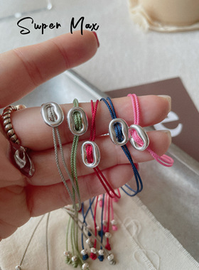 韩国东大门纯银925猪鼻子抽绳编织手绳手串闺蜜手链日韩手工