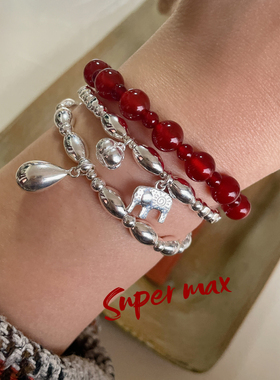 Super max原创小众纯银s925精工水滴简约极简米珠叠戴银珠手链