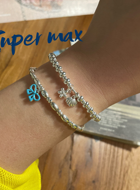 Super max原创小众设计s925米珠双层蝴蝶结细简约叠戴个性手链