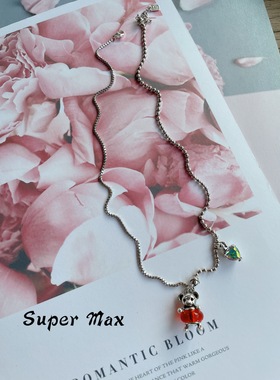 东大门卡通红色琉璃不对称项链