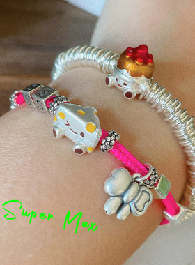 supermax 原创小众设计S925纯银实心双层 银圈蛋糕笑脸盘缠手链