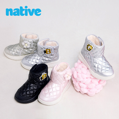 native儿童雪地靴秋冬新品绗缝时尚休闲加绒棉靴雪男女童保暖靴子