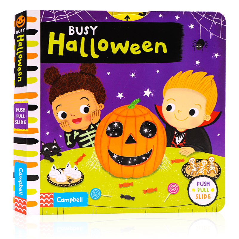 Busy系列 忙碌的万圣节机关操作书 英文原版绘本 Busy Halloween推拉滑动机关纸板书 0-1-3-6岁幼儿童启蒙游戏玩具书 早教亲子互动 - 图3