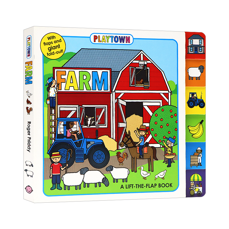 Playtown系列农场翻翻书Farm A Lift-the-Flap英文原版绘本儿童机场农场科普纸板书趣味交通工具启蒙认知英语单词学习-图3