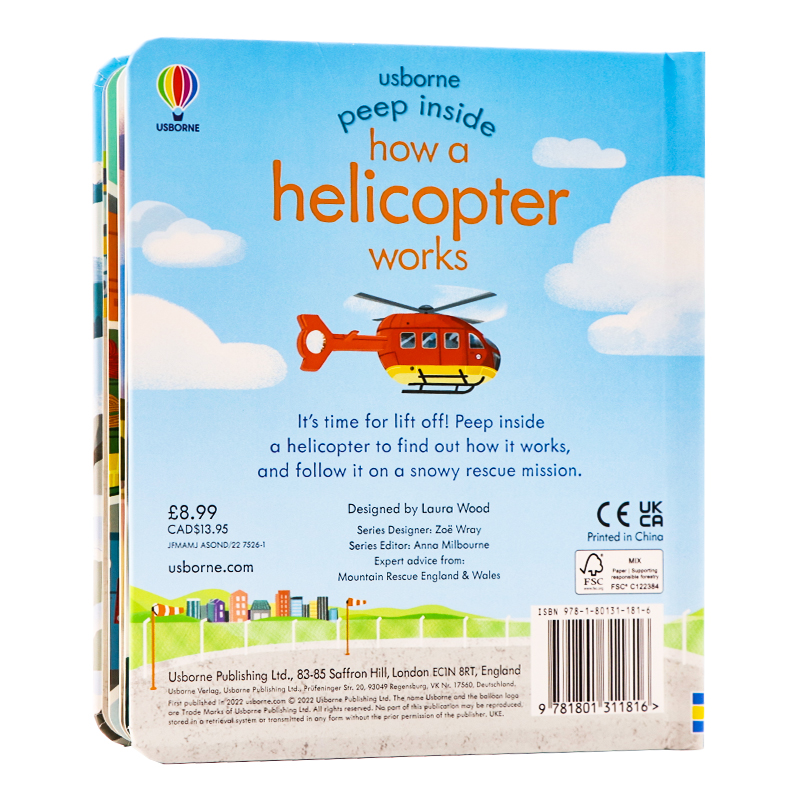 Usborne出品 直升机的工作原理 英文原版绘本 Peep Inside How A helicopter Works 偷偷看里面系列 科普纸板洞洞翻翻书 精装 - 图0