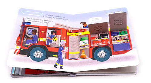 Usborne出版 偷偷看里面系列 消防车 纸板翻翻书洞洞书 英文原版绘本 Peep Inside how a Fire Engine works尤斯伯恩科普认知 - 图1