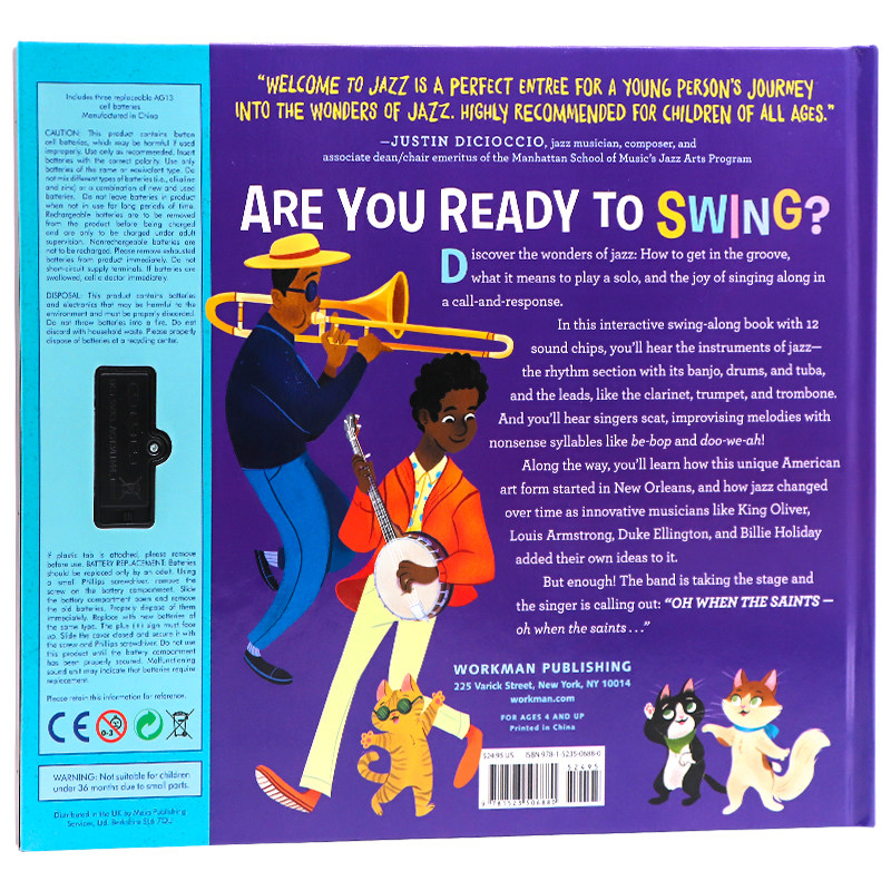 预售爵士乐团音乐发声书welcome To Jazz英文原版绘本儿童音乐启蒙乐器认知发音书玩具书互动礼品书包含12种乐器声音进口英语书籍 趣品店