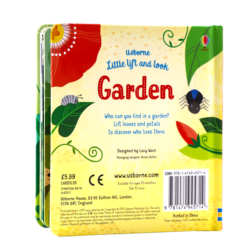 Usborne翻翻纸板书 花园 Little Lift and Look Garden 英文原版绘本 尤斯伯恩科普翻翻书洞洞书 2-3-6岁儿童英语启蒙认知图画书 - 图0