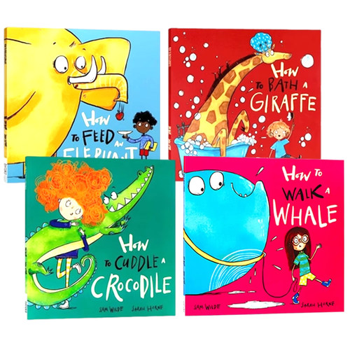 如何拥抱鳄鱼喂大象给长颈鹿洗澡如何遛鲸鱼4册英文原版绘本 How to Cuddle a Crocodile儿童英语读物启蒙温馨亲子读物图画故事书 - 图3