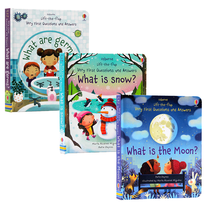 Usborne出品 问与答翻翻书3册What Are Germs细菌What is Snow/Moon雪/月亮是什么英文原版绘本儿童英语启蒙科普早教翻翻纸板书
