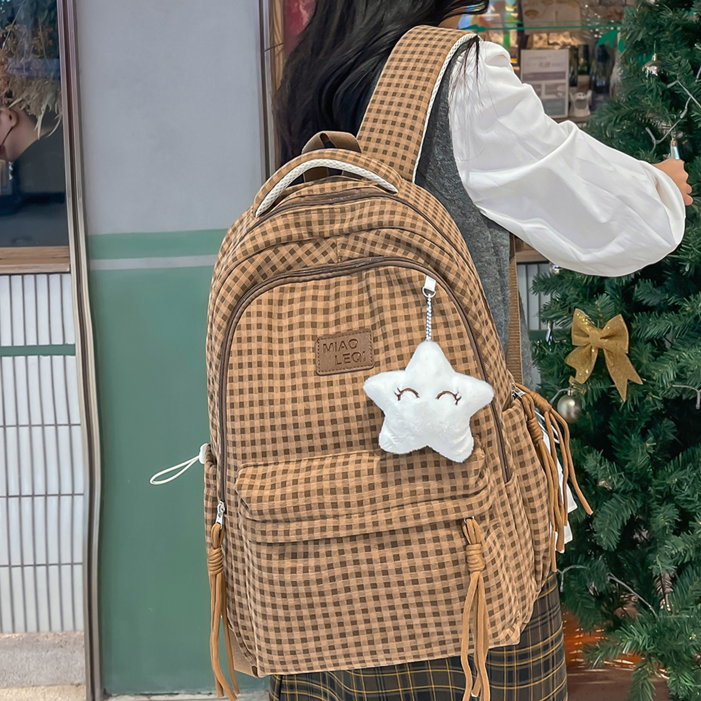 日系ins校园复古格子双肩包女 秋冬初中女生高中学生书包轻便背包,淘宝优惠券,粉丝福利购,淘宝优惠卷