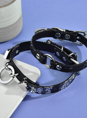 新款蛇纹皮质项圈项链puppy牵引