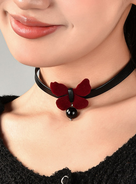 黑色优雅颈链气质款蝴蝶项圈皮带