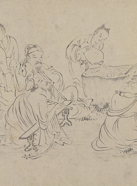 明唐寅临李伯时饮中八仙全图卷名画仿古人物画真迹复制品国画手卷