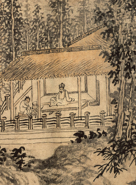 新中式装饰画明陆羽烹茶图山水画客厅背景风水现代茶室床头挂画