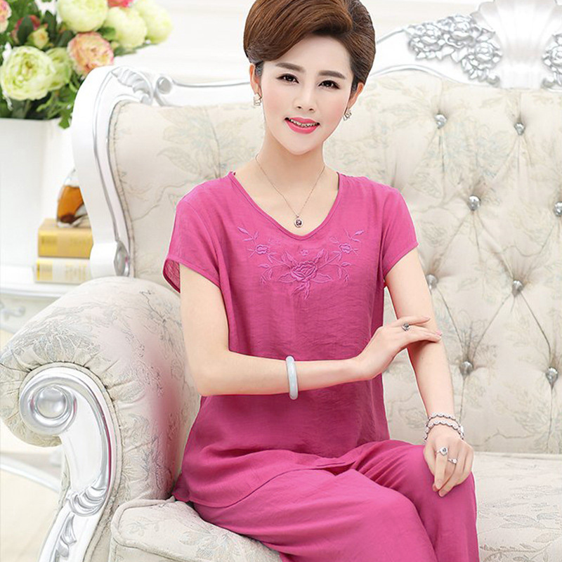 正蔻旗舰店妈妈新款春装上衣中老年人女装夏装短袖中年夏季洋气两件套装1