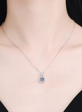 纯银莫桑钻豪镶方包满钻项链锁骨链典雅气质简约送女友情人节礼物