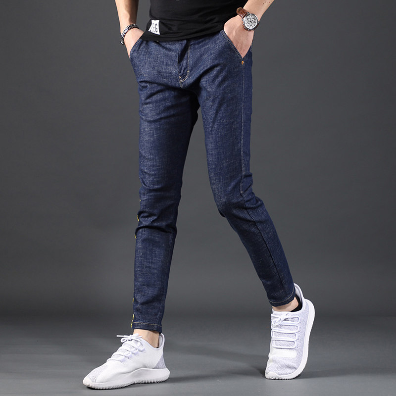 九分男潮牌9分小脚修身蓝色牛仔裤 范莉泰服饰牛仔裤