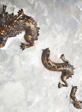 中式风龙舞狮玻璃钢模型装饰