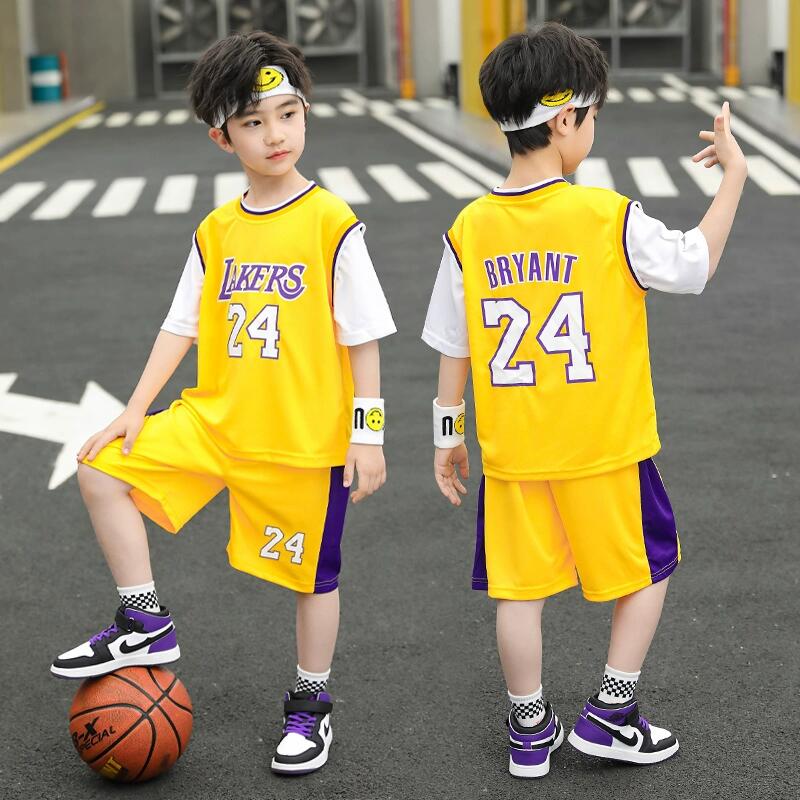 儿童篮球服套装男童24号科比球衣湖人运动速干衣短袖两件套幼儿园 - 图0