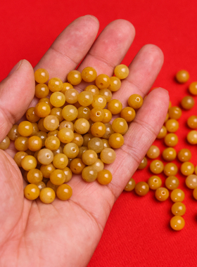 天然新疆老黄玉黄龙玉圆珠DIY散珠配金饰手工编制手链项链配件