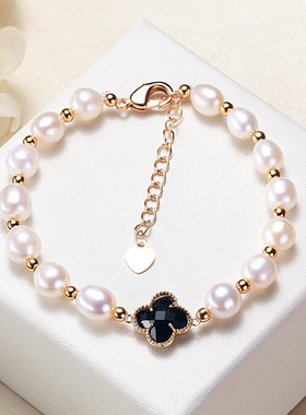 四叶草淡水珍珠手链女米形百搭