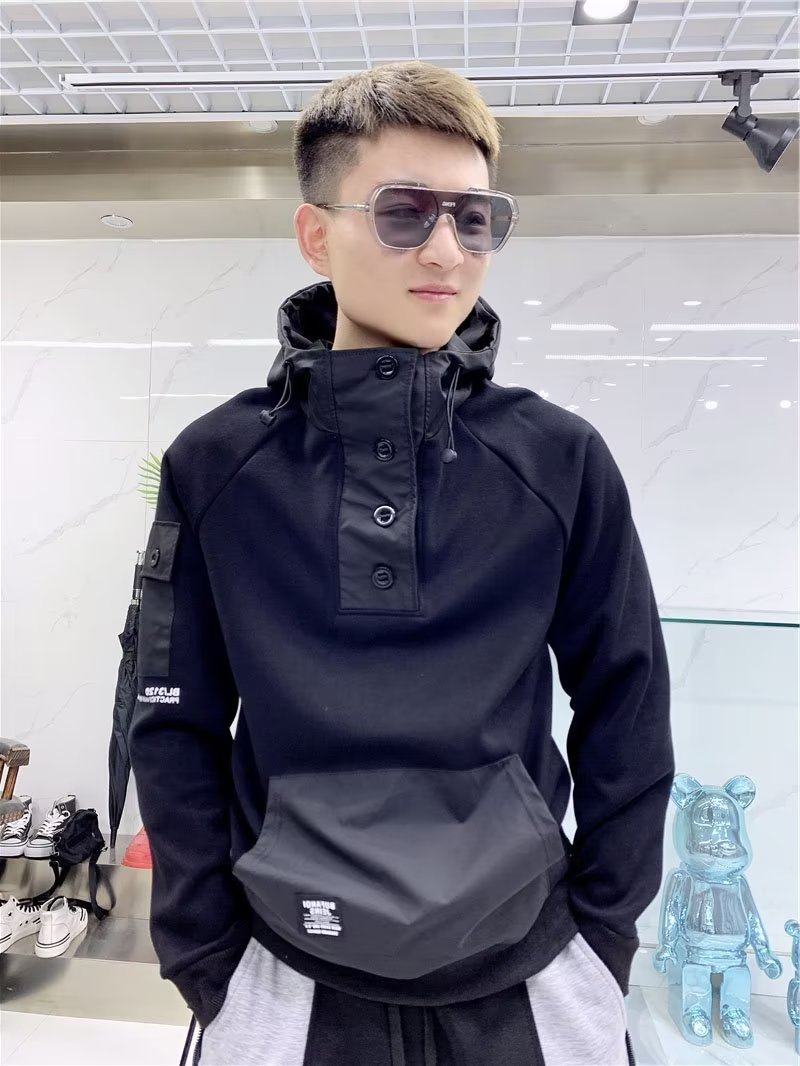欧洲站套头连帽卫衣男潮网红ins工装长袖t恤多口袋拼接冲锋衣外套 - 图3
