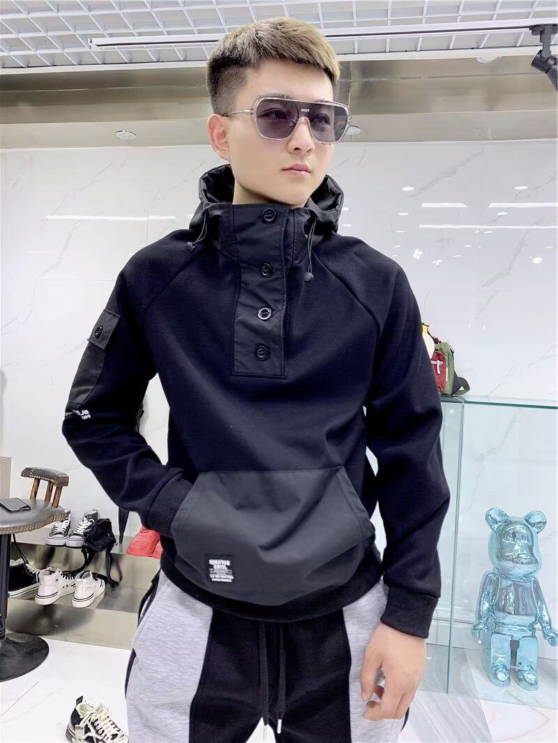 欧洲站套头连帽卫衣男潮网红ins工装长袖t恤多口袋拼接冲锋衣外套 - 图1
