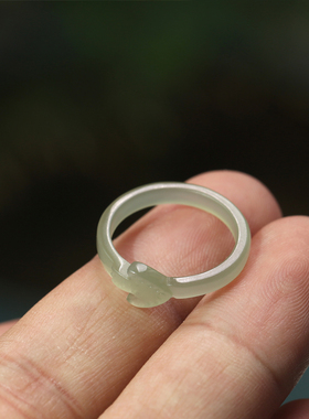 天然和田玉小鱼指环戒指