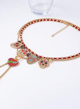 ZAHalloween personality trend 2条suit 彩饰metal 骷髅pendant