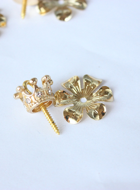 14k金保色锆石皇冠花托花心DIY 文玩玉米材料配件饰品大花片
