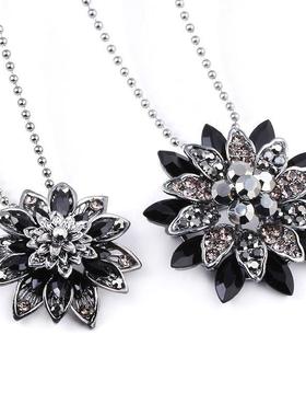 Michel Jone Black Dahlia Necklaces Vintage Flower Crystal Co
