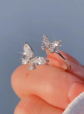 蝴蝶戒指女s990纯银轻奢高级感小众设计百搭冷淡风开口个性指环