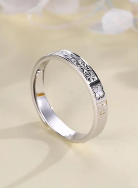 7190足银990开口CNC米字花四叶草戒指韩版开口戒指实心时尚版开口