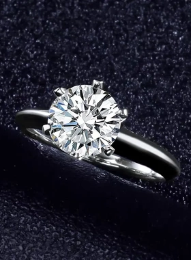 6926号925纯银莫桑婚戒女戒一克拉六爪莫桑钻镶锆莫桑石银戒指