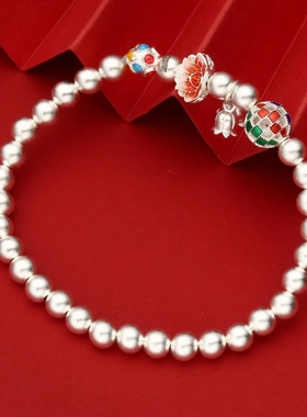 7931号足银999.9珐琅莲花吊铃兰花古法珠手链国潮小众直播爆款
