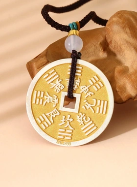 8470号足银999描金山鬼圆牌吊坠项链纯银项链吊牌挂坠银饰国