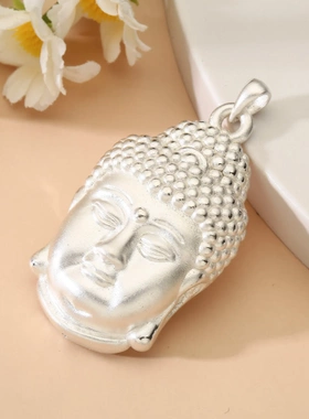 8132号足银999佛宝佛头3D硬银佛公吊坠手工diy纯银项坠佛公吊坠