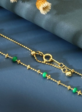 7515号S925银爱心抽拉绿色滴胶项链金色白金色项链轻奢时尚气质