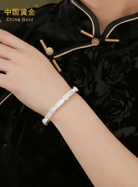 8260号足银999.9古法唐草纹玫瑰花银手镯女9999足银镯子小众国风