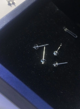 S925纯银配件半托耳针耳钉托珠碗针空托粘珍珠耳钉针托银饰托