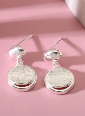 8266号足银990拉丝圆形耳钉金色银色轻奢小众简约百搭新中式耳钉