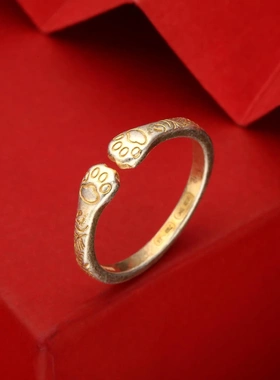 7911号足银990描金猫爪唐草纹戒指女高级感轻奢网红尾戒百搭