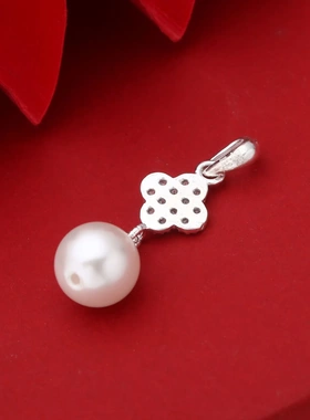 7359号 足银990镶钻四叶草贝珠吊坠金店引流纯银吊坠直播爆款