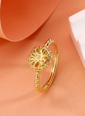 8604号足银990花丝小方糖戒指银色金色 直播爆款百搭戒指爆闪