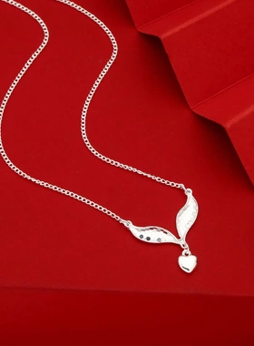 7618号足银990碎冰冰天使爱心狐狸项链轻奢高级锁骨工厂直播爆款