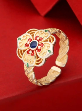 7976号足银990描金珐琅编制麻花四叶草戒指食指戒网红尾戒百搭