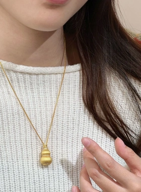 7009纯银电镀黄金福禄财神项链拉丝葫芦吊坠长款秋冬毛衣链