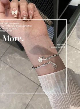 竹节银手镯女纯银999年轻款竹报平安足银手环送女友礼物小众银饰